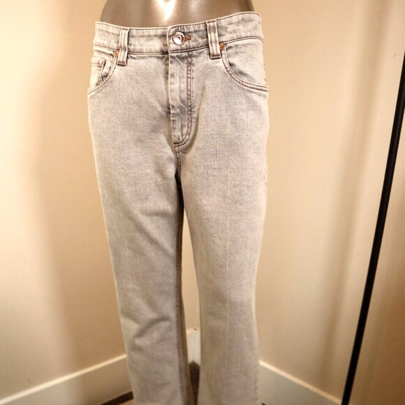 Brunello Cucinelli Monili Tab Jeans Gray Denim Barrel Cuff Kick Flare Size 6 42 - Picture 10 of 11